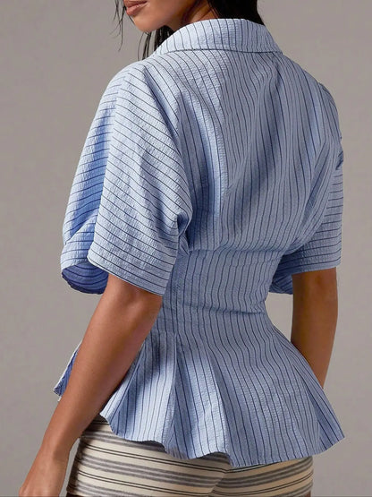 Women's Striped Shirt - Casual Short Sleeve Top