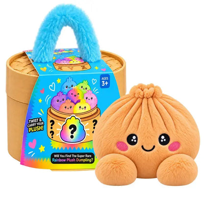 ✨Rainbow Dumpling Squishy Plush Toy with Imitation Bamboo Steamer, Christmas Decor Gift