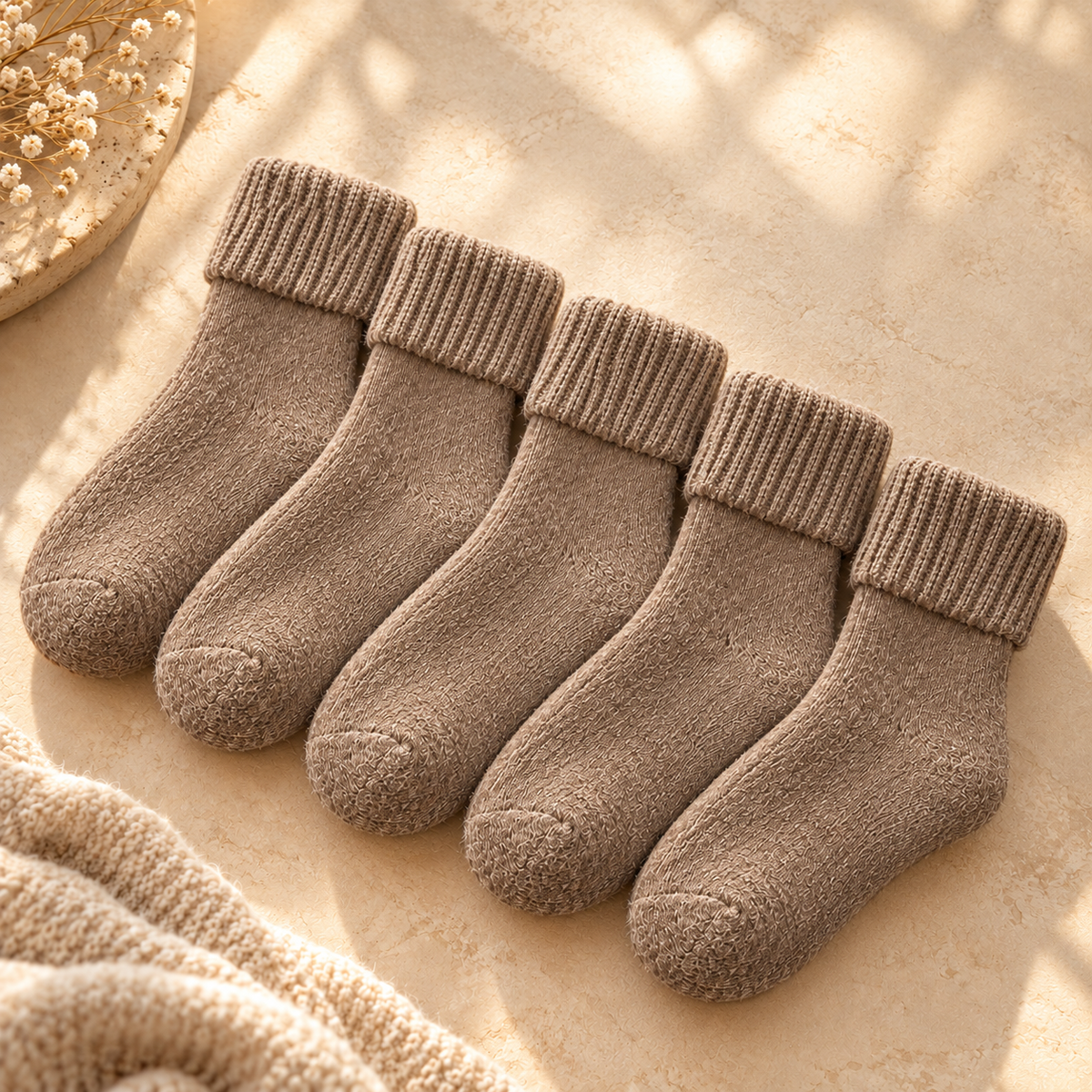 Fleece Lined Ribbed Crew Socks, Cozy Warm