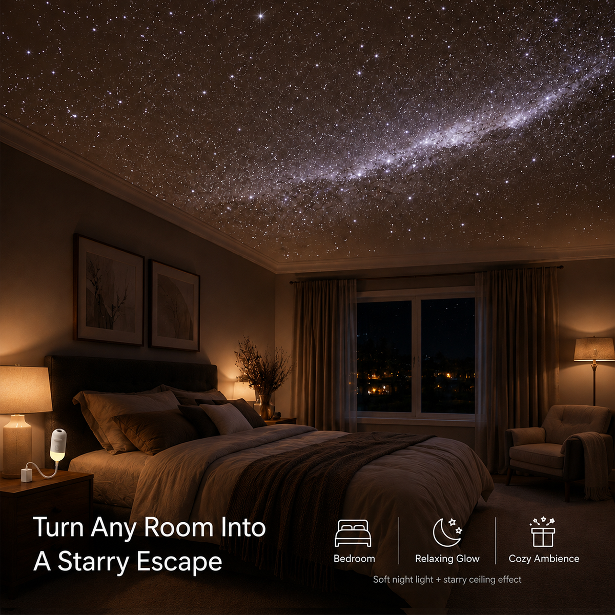 2-in-1 Galaxy Star Projector USB Night Light for Indoor Decor