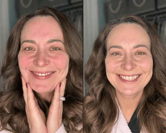 Side-by-side makeup finish photos