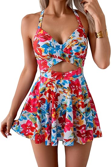 Women’s Tankini Skirt Swimsuit with Chest Pad