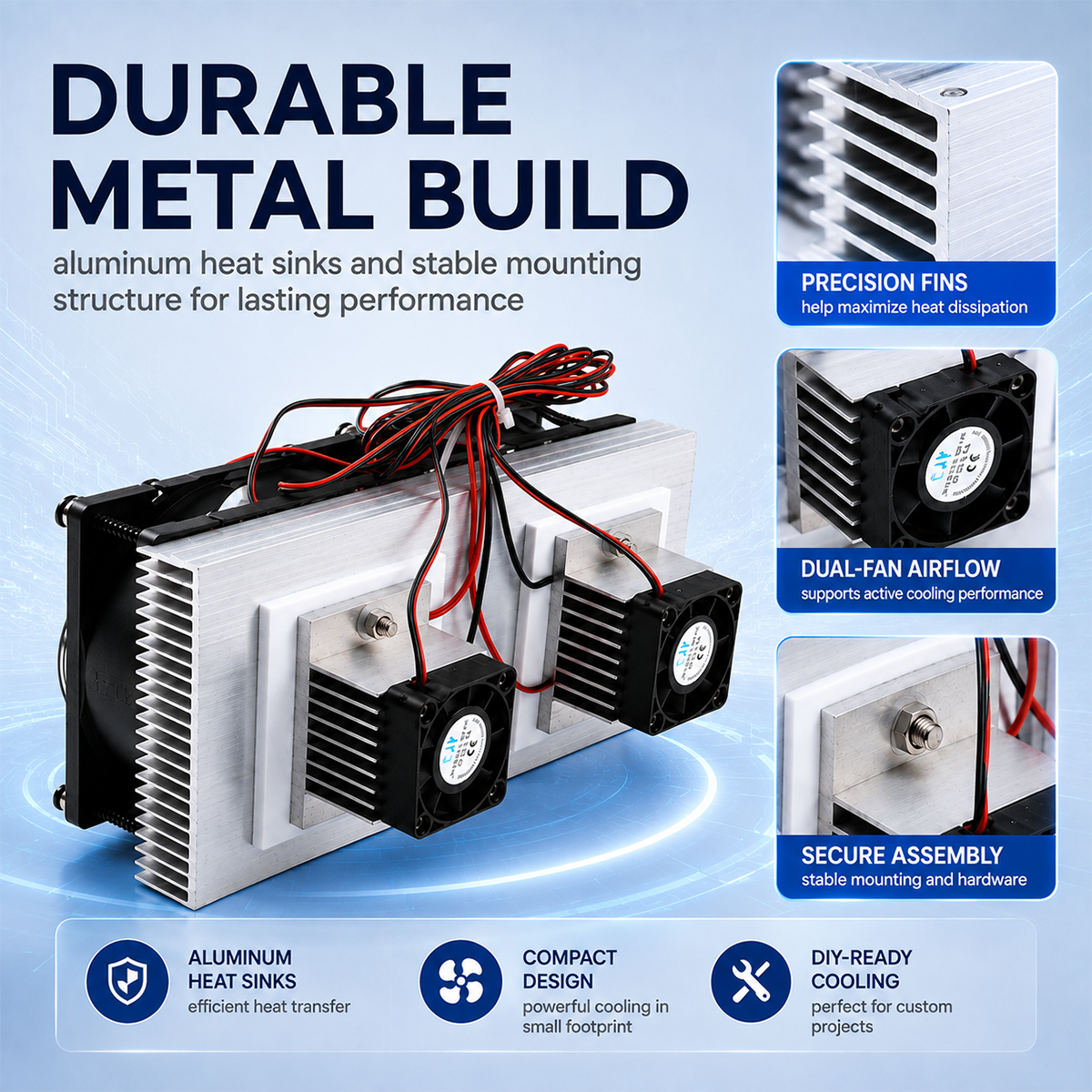 Dual 12V DC Peltier Semiconductor Cooling Module Kit, DIY Space Cooling Unit with Heat Sink