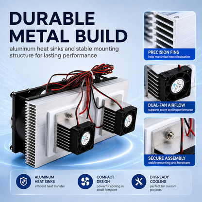 Dual 12V DC Peltier Semiconductor Cooling Module Kit, DIY Space Cooling Unit with Heat Sink