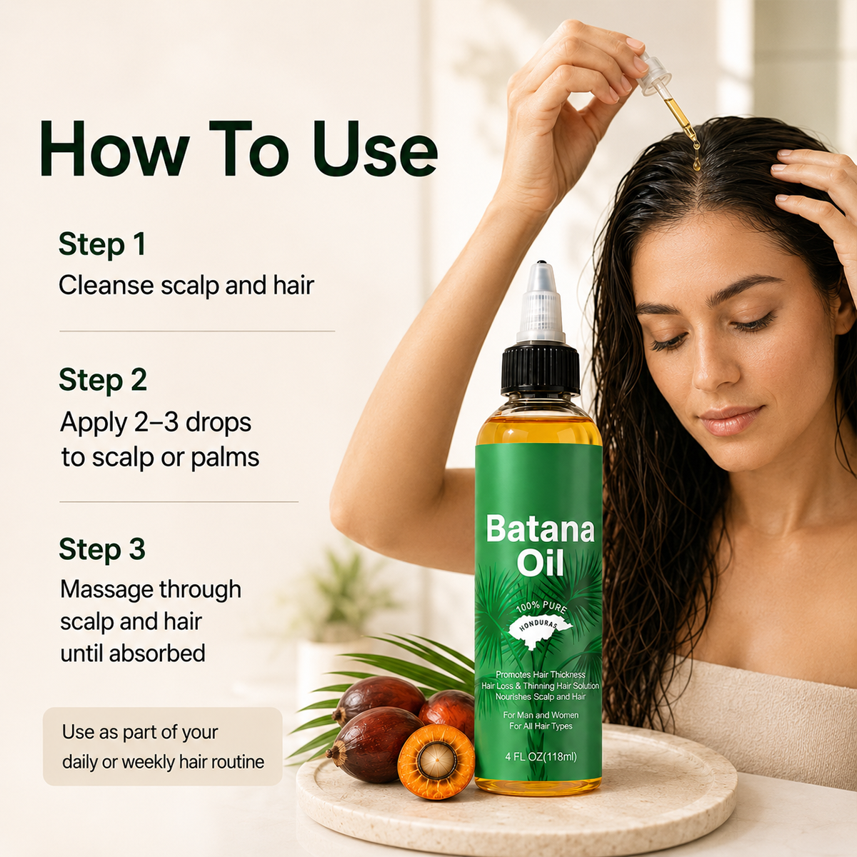 Natural Batana Oil from Honduras, Hair Care Oil for Frizz, Split Ends & Damaged Hair