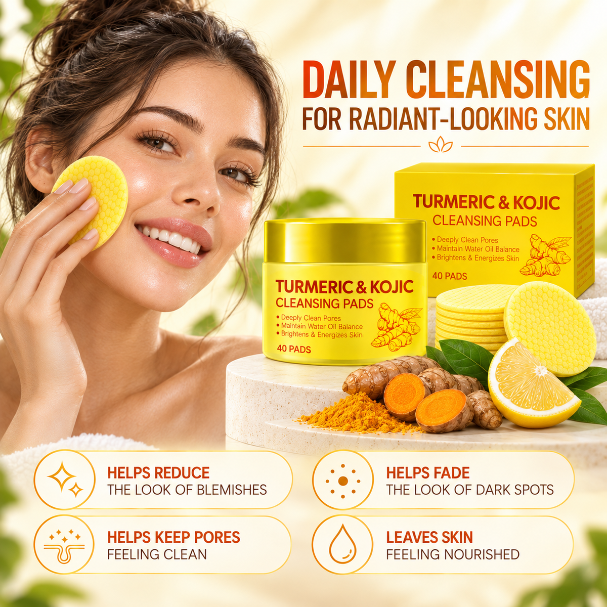 Turmeric Kojic Acid Facial Cleansing Skincare Pads