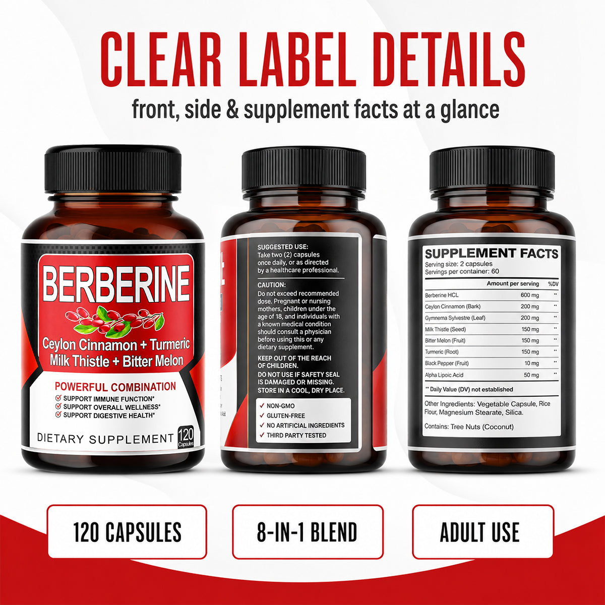 Advanced 8‑in‑1 Berberine Supplement with Cinnamon & Gymnema