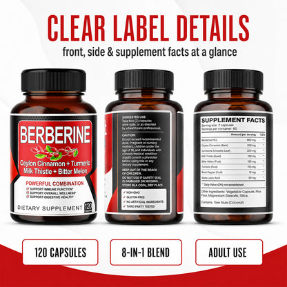 Advanced 8‑in‑1 Berberine Supplement with Cinnamon & Gymnema
