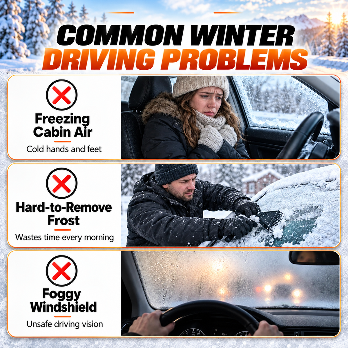 Portable Car Heater Defroster with 360-Degree Rotating Base