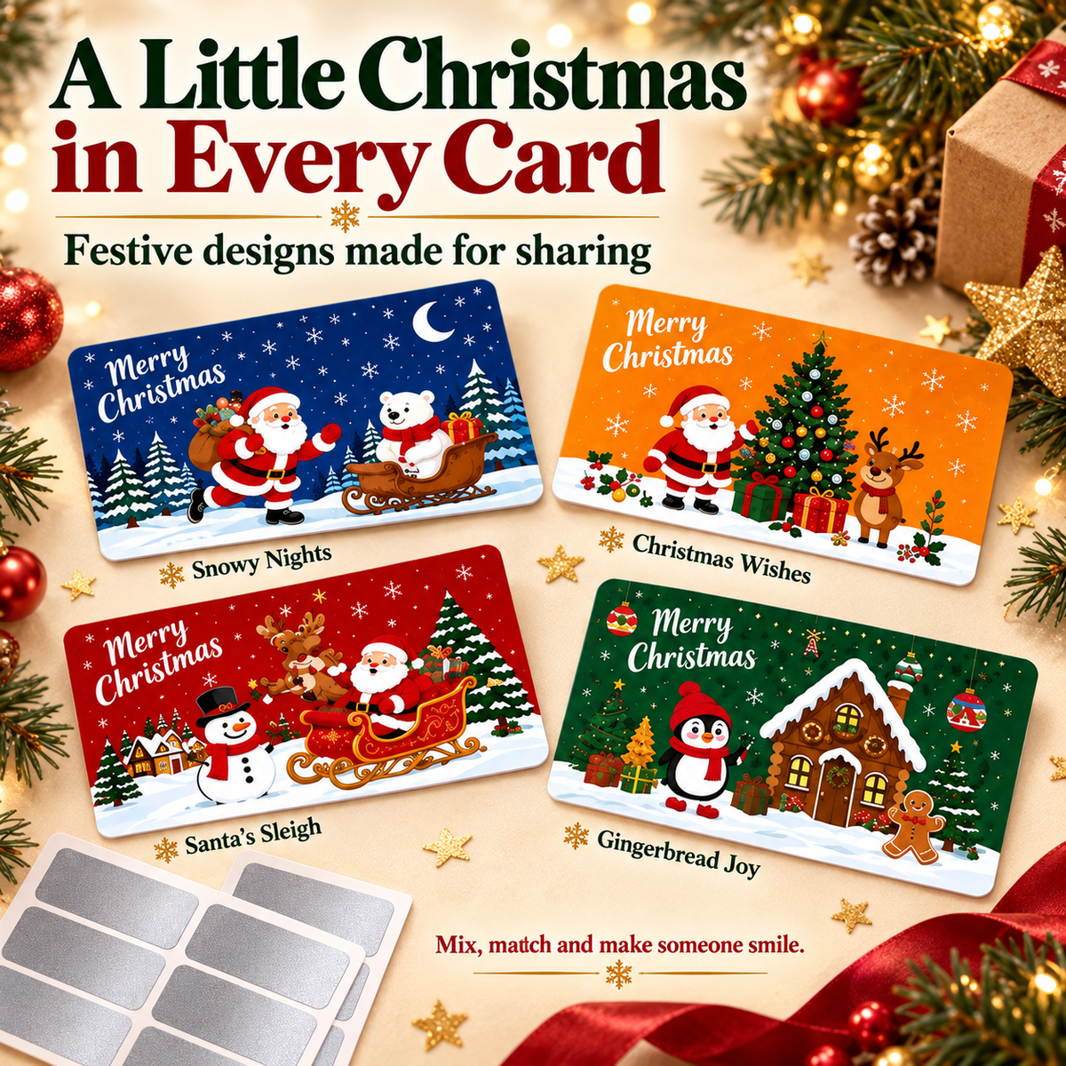 🎄60Pcs Kids Christmas Scratch Off Reward Cards, Xmas Party Supplies