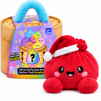✨Rainbow Dumpling Squishy Plush Toy with Imitation Bamboo Steamer, Christmas Decor Gift