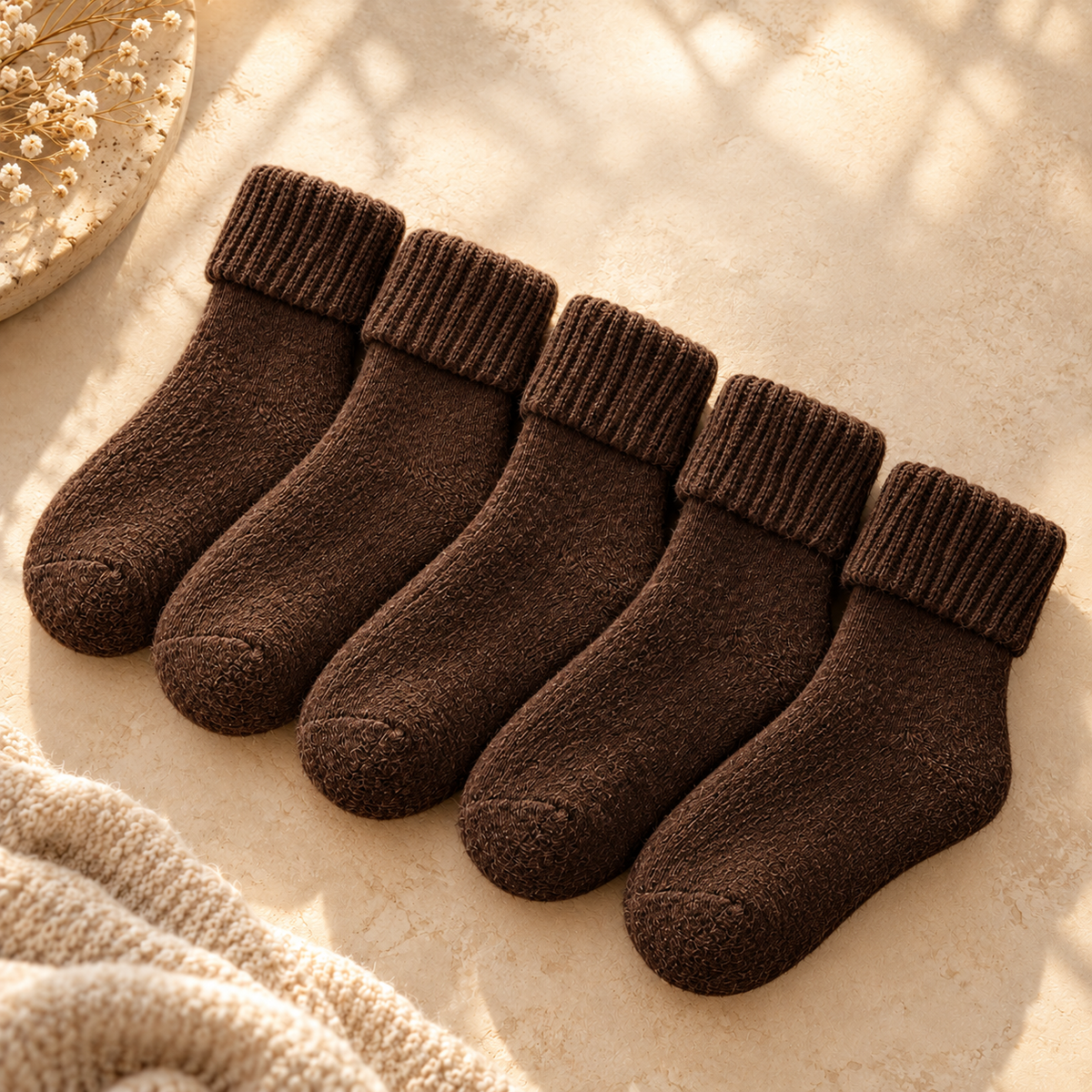 Fleece Lined Ribbed Crew Socks, Cozy Warm