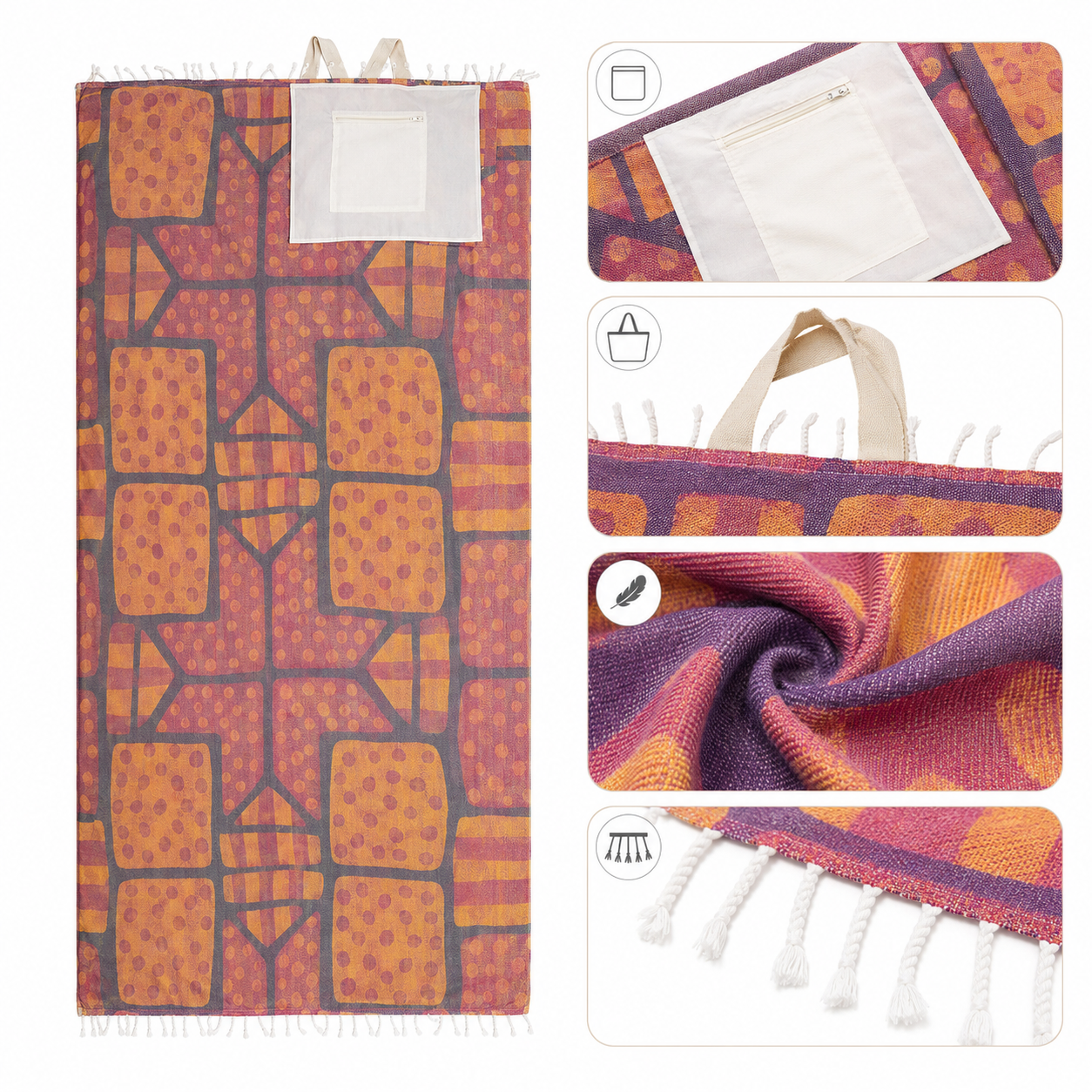 2-in-1 Convertible Towel & Backpack with Inner Zip Pocket & Sand-Proof Fabric
