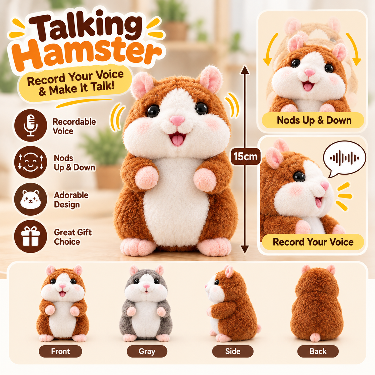 ✨Talking Hamster Plush – repeats whatever you say, auto head-shaking, hilarious fun for kids & adults.🎁