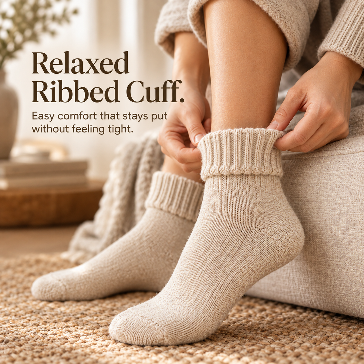Fleece Lined Ribbed Crew Socks, Cozy Warm