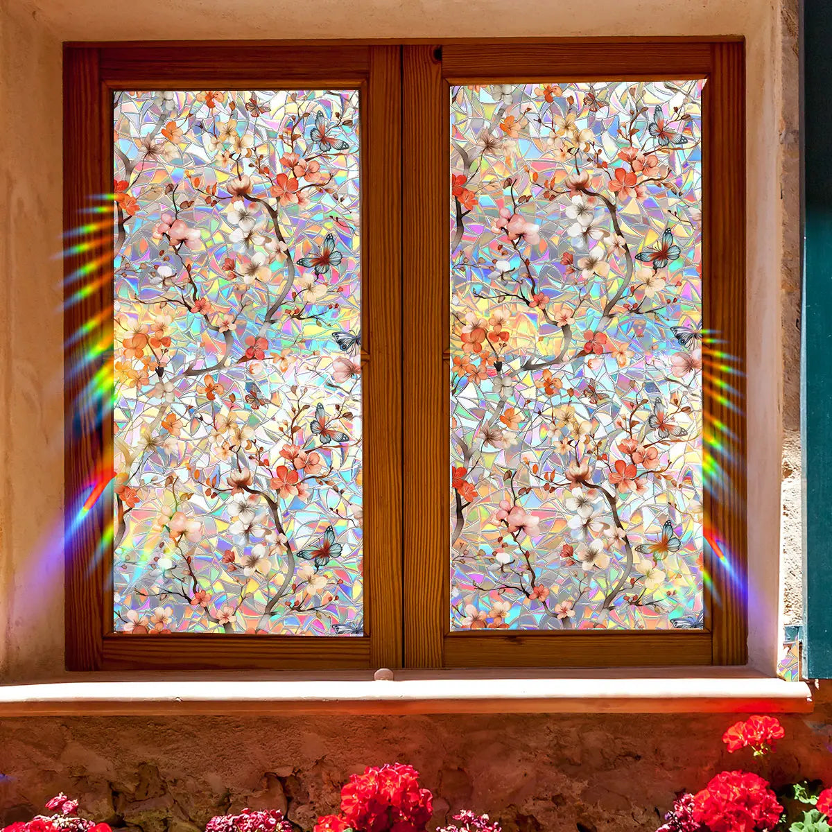 Colorful Floral Butterfly Static Cling Window Sticker
