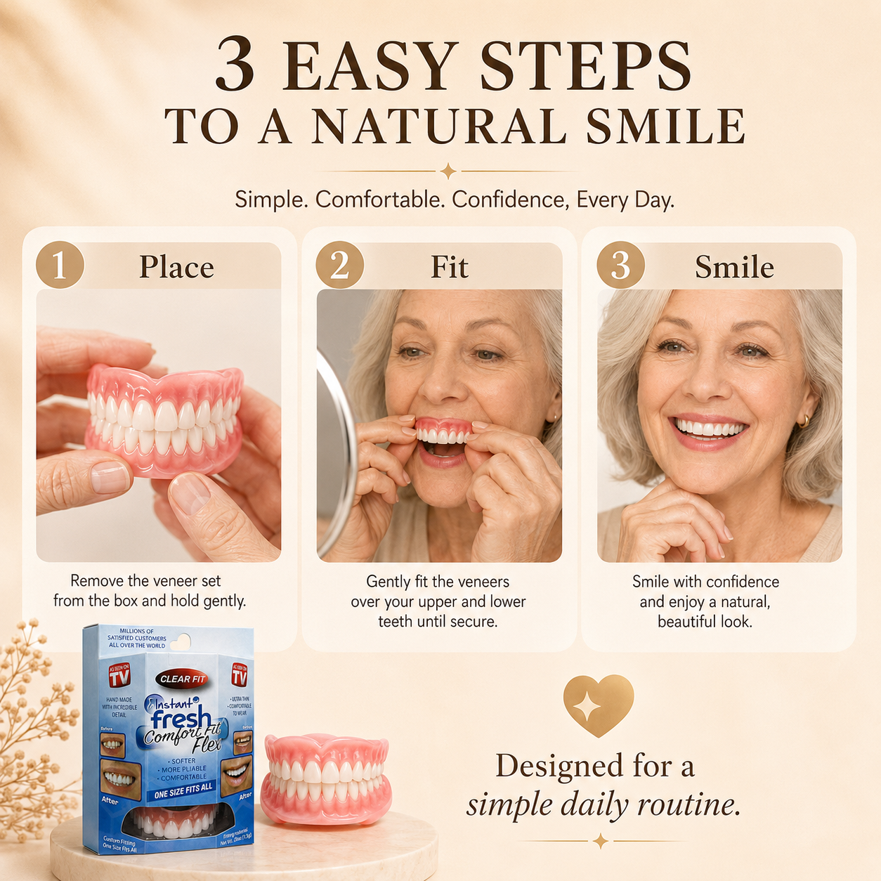 Comfort‑Fit Flexible Cosmetic Teeth for Senior Women