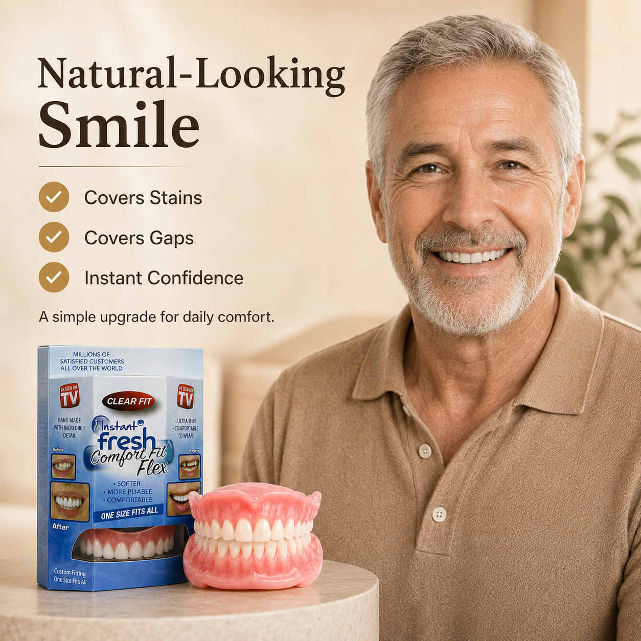 Comfort‑Fit Flexible Cosmetic Teeth for Senior Men