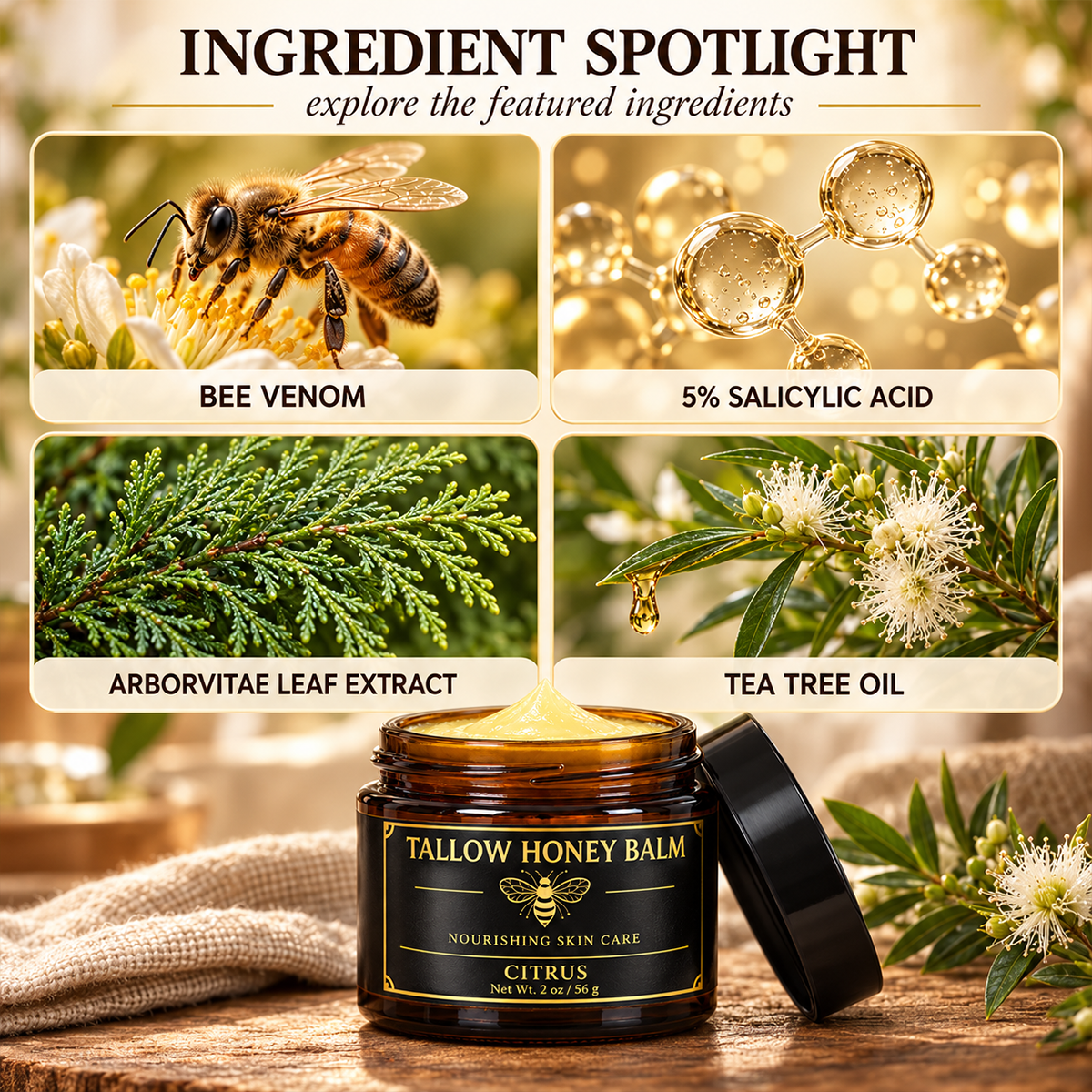 Beef Tallow and Honey Balm for Skin - Handmade All-Natural Moisturizer