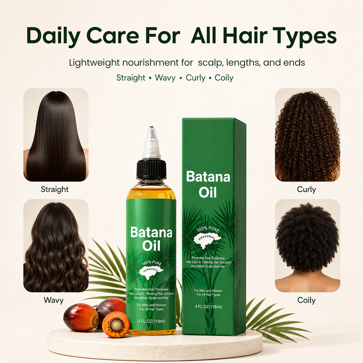 Natural Batana Oil from Honduras, Hair Care Oil for Frizz, Split Ends & Damaged Hair