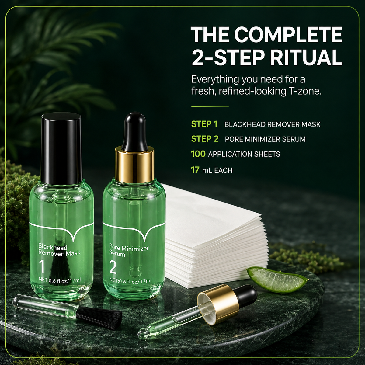 🍵Green Tea Blackhead Remover 100‑Sheet Nose Pore Strips & Pore Minimizer Serum