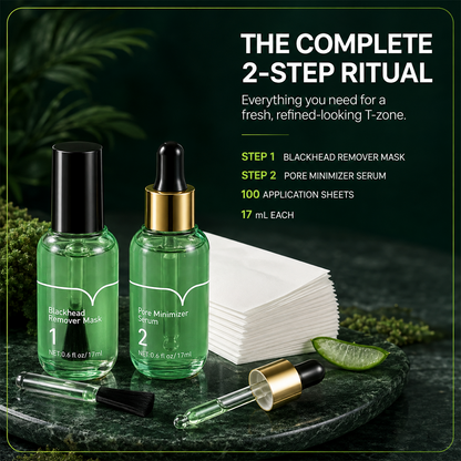 🍵Green Tea Blackhead Remover 100‑Sheet Nose Pore Strips & Pore Minimizer Serum