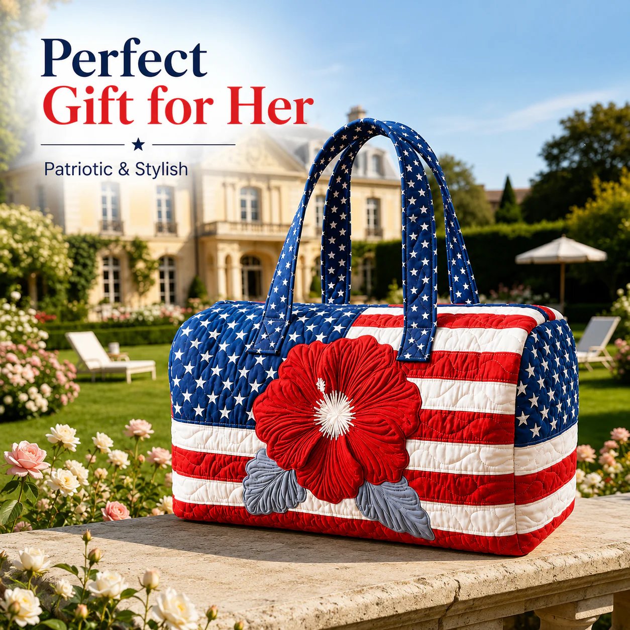 Floral American Flag Travel Duffel
