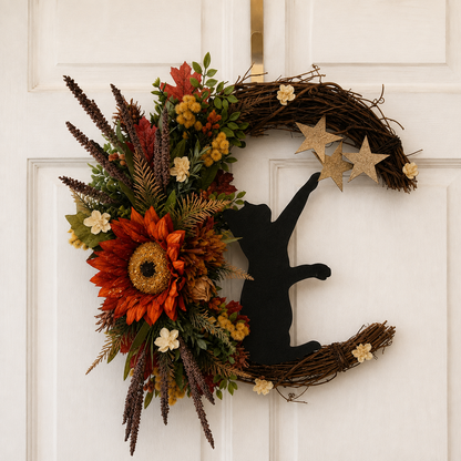 Handmade Halloween Cat Wreath🐈‍⬛🌙