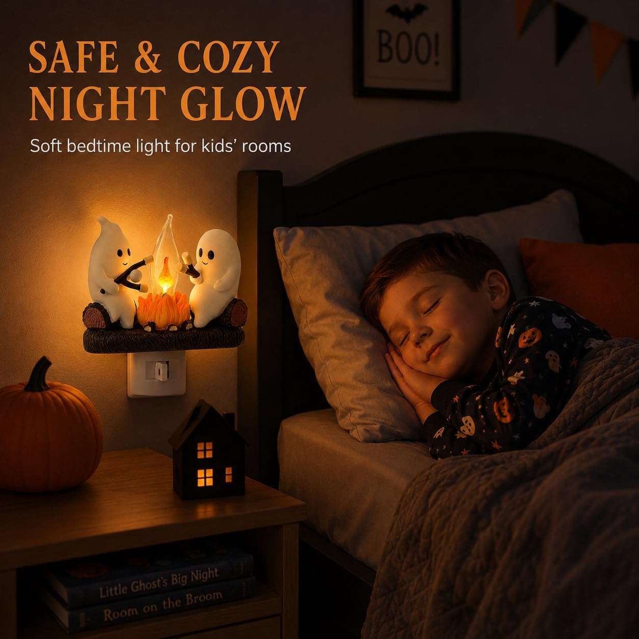 Halloween Ghost Campfire Flickering Flame Plug-in Wall Night Light