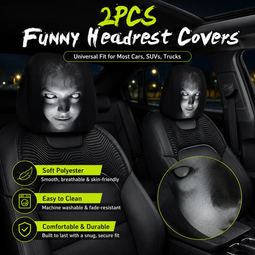 2Pcs Spooky Night Cartoon Universal Car Headrest Covers