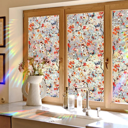 Colorful Floral Butterfly Static Cling Window Sticker
