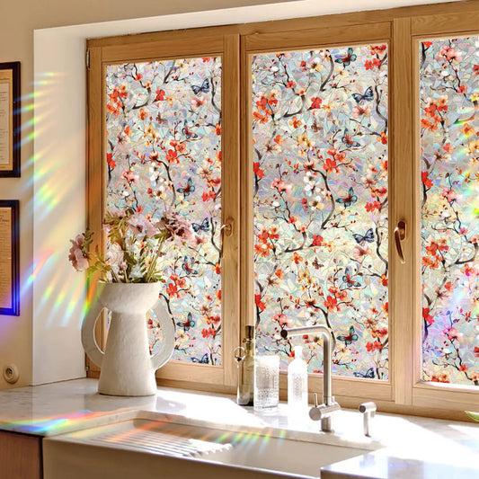 Colorful Floral Butterfly Static Cling Window Sticker
