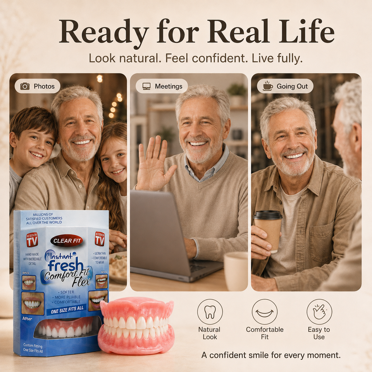 Comfort‑Fit Flexible Cosmetic Teeth for Senior Men