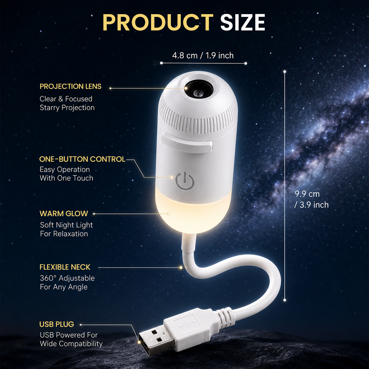 2-in-1 Galaxy Star Projector USB Night Light for Indoor Decor