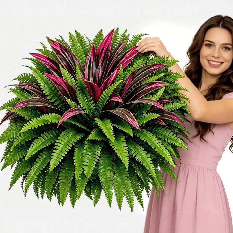 🔥UV‑Resistant Artificial Fern & Red Dracaena Decor Plants