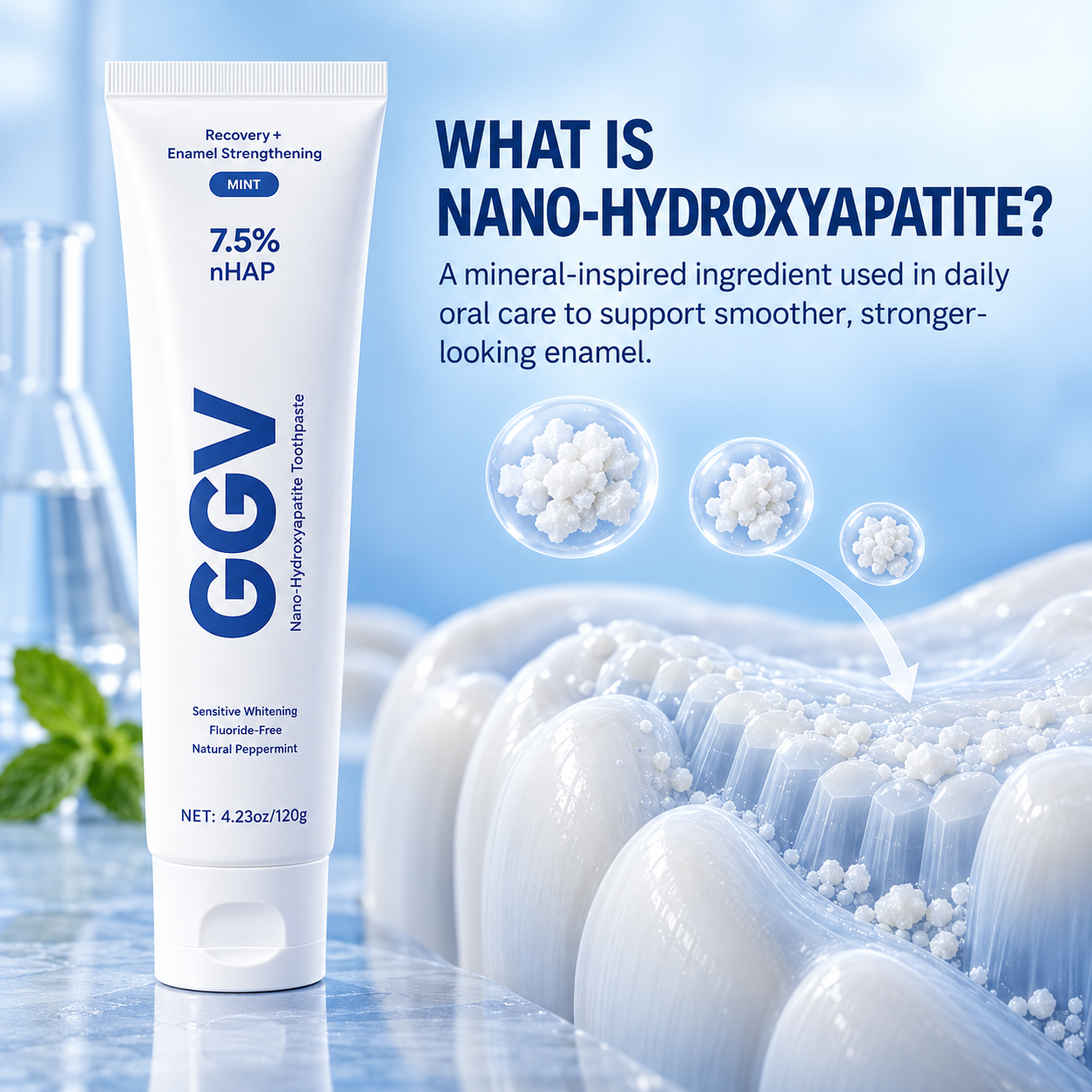 7.5% nHAP Fluoride‑Free Nano‑Hydroxyapatite Toothpaste, Mint