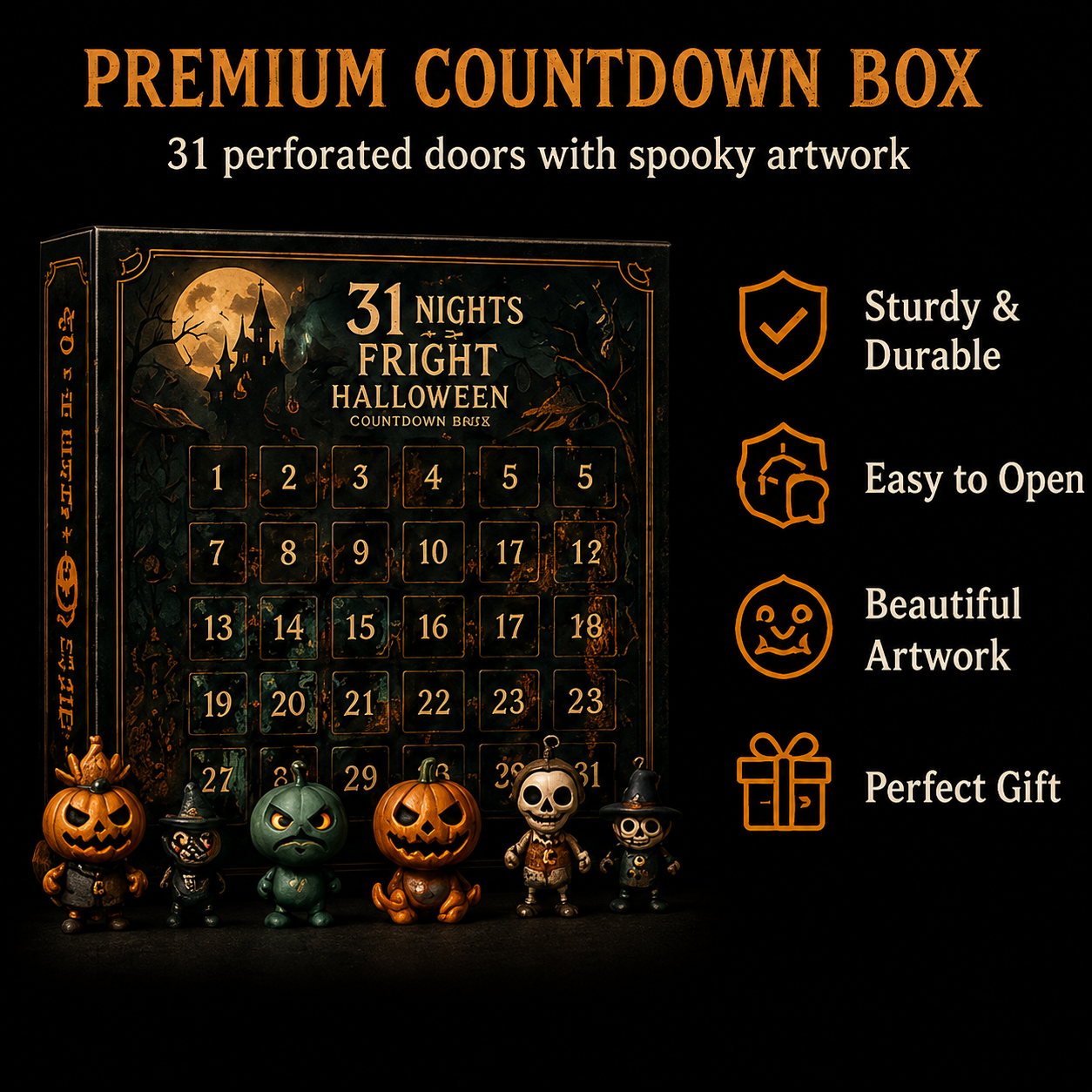 🎉🎃 Nights of Fright Halloween Countdown Box | Unique Mini Figurines, Hanging Charms & Spooky Collectibles 👻✨