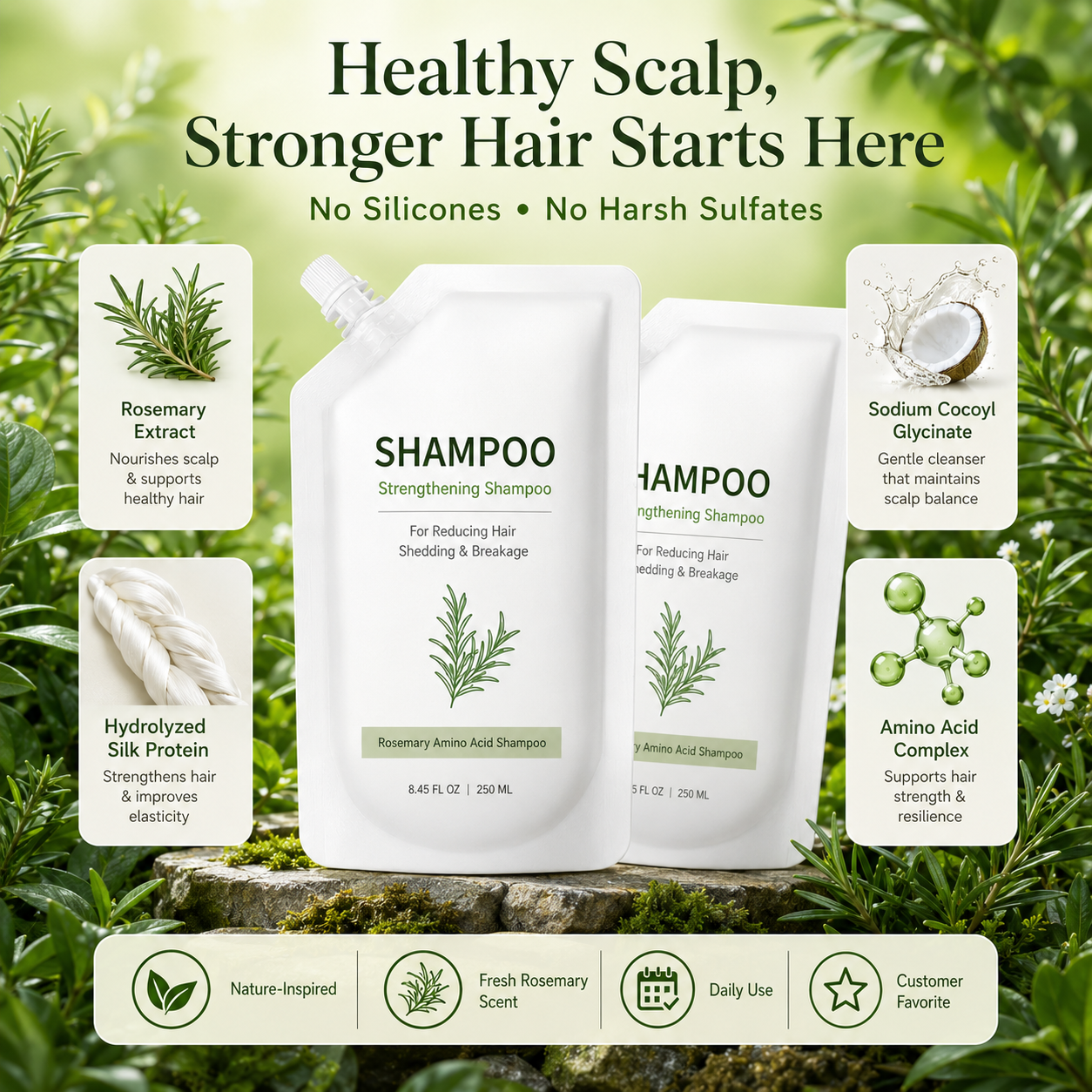 Strengthening Shampoo for Reducing Hair Shedding & Breakage