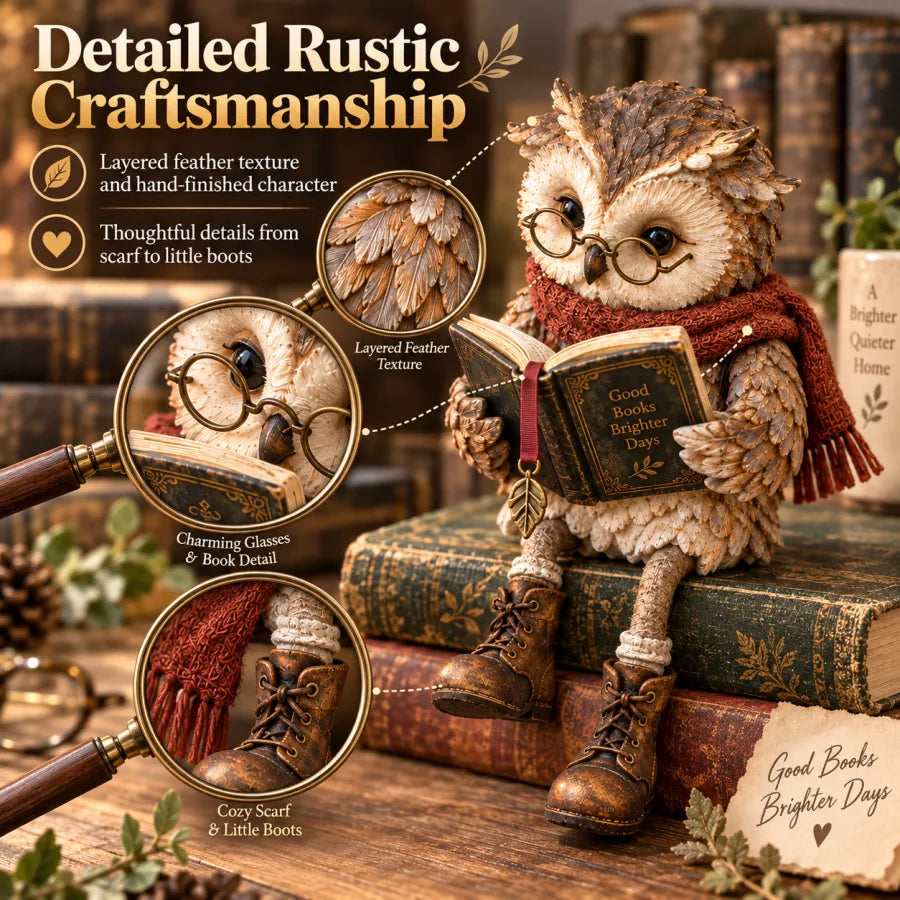 Reading Owl Figurine – Cozy Book-Lover Tabletop Décor