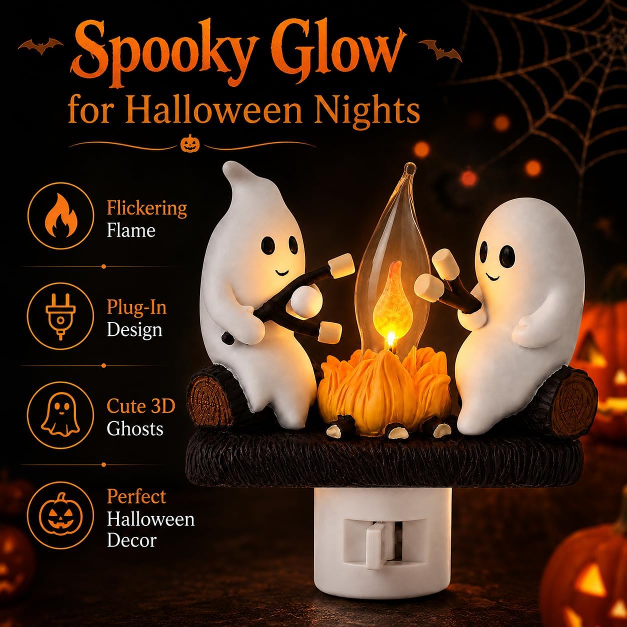 Halloween Ghost Campfire Flickering Flame Plug-in Wall Night Light