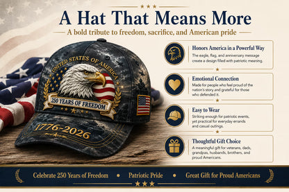 Vintage Eagle Patriotic Baseball Hat 250 Years American Freedom 1776-2026