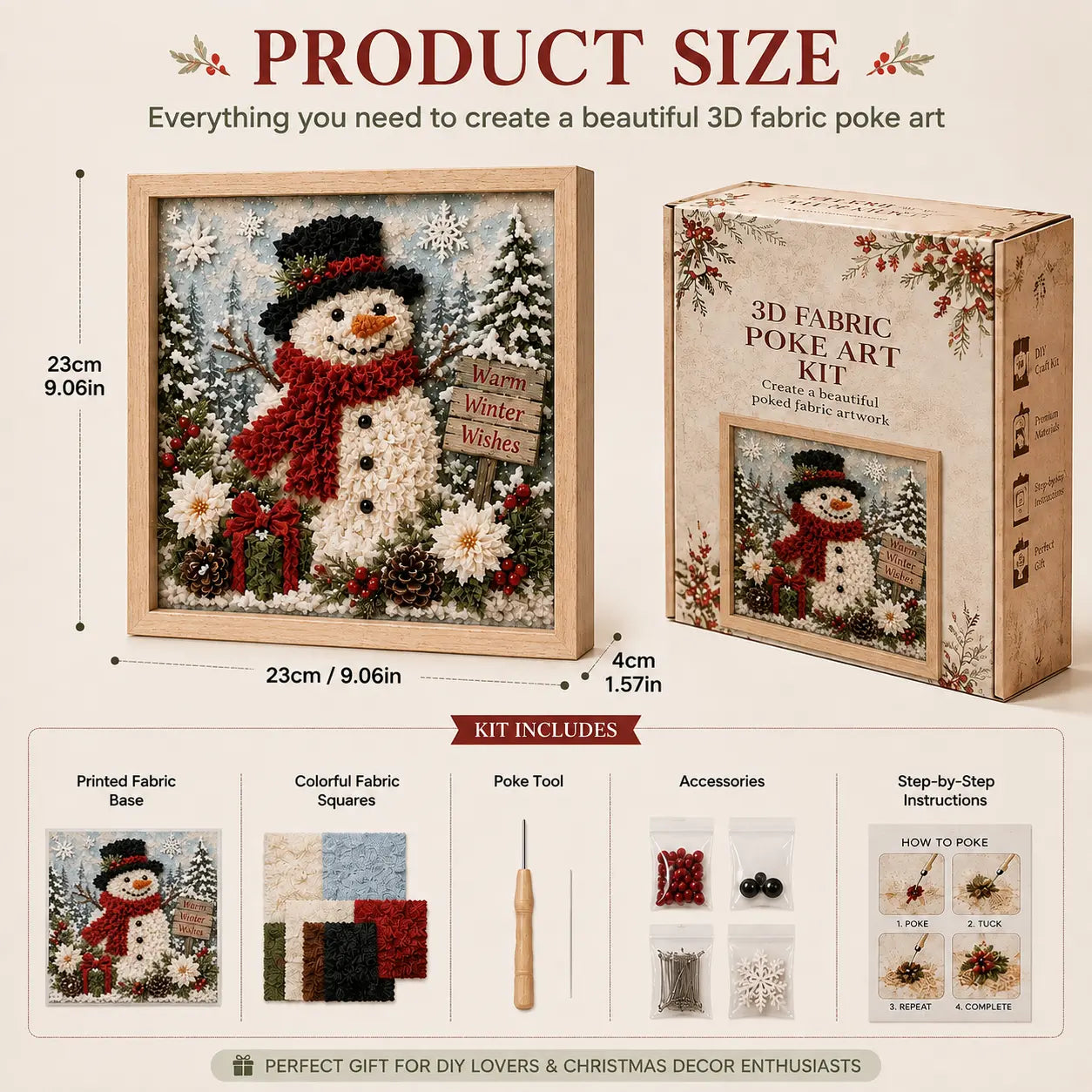 ⛄ DIY Snowman Fabric Poke Art Kit, Handmade 3D Christmas Holiday Decoration Craft Set