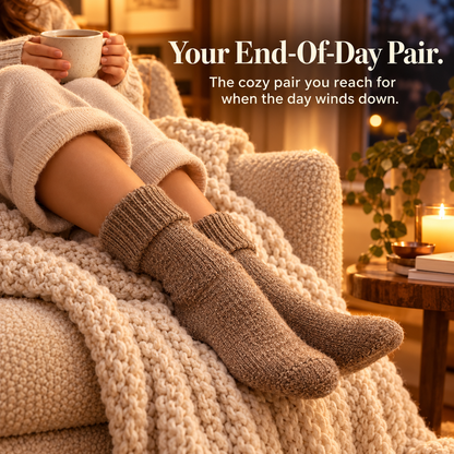 Fleece Lined Ribbed Crew Socks, Cozy Warm