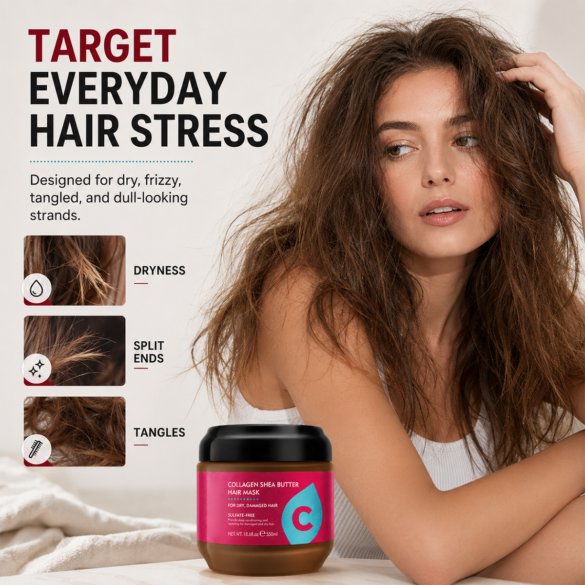 Collagen Shea Butter Hair Mask for Dry Damaged Hair, All Hair Types