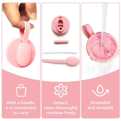 Silicone Can Lid Reusable Leakproof Airtight Cover with Straw and Handle