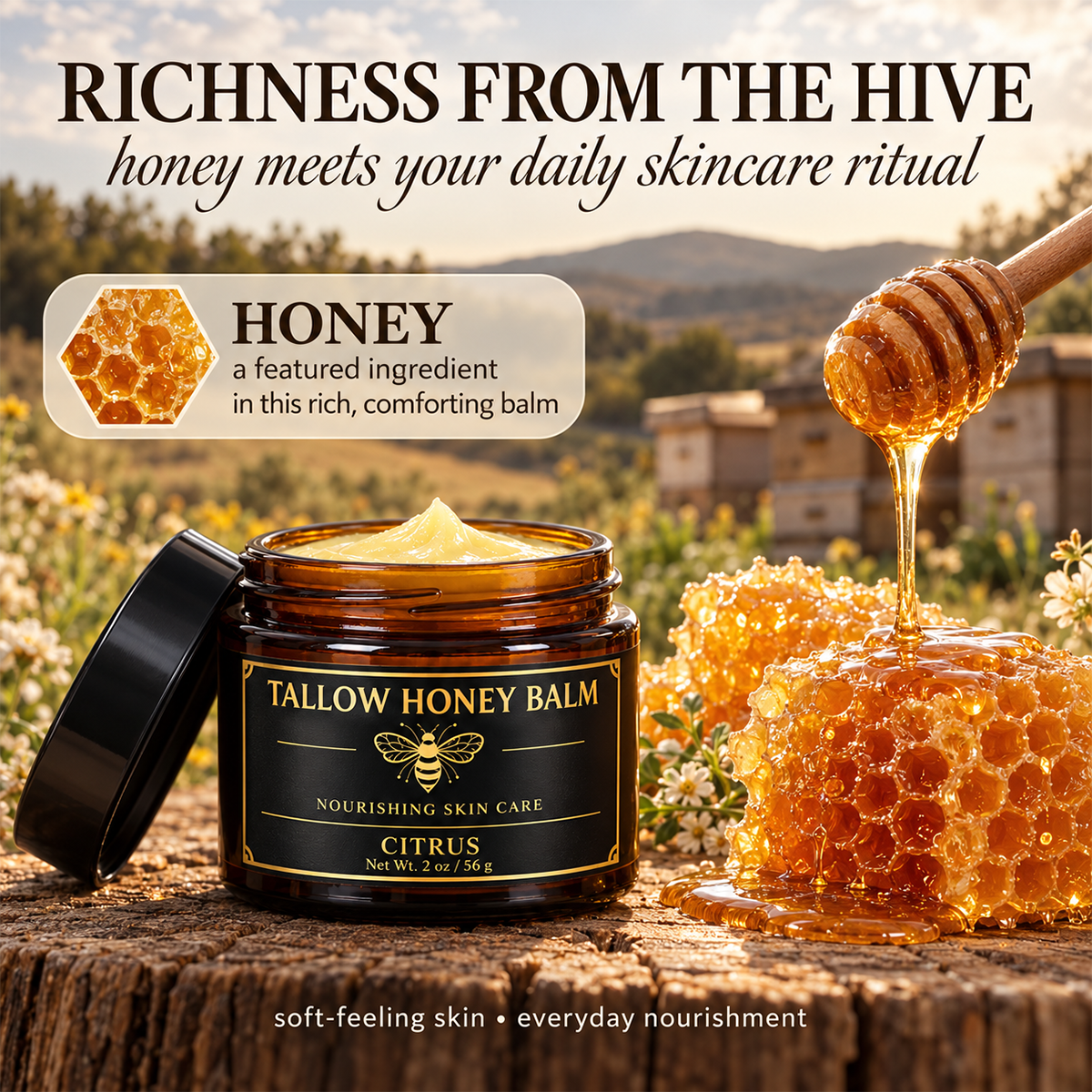 Beef Tallow and Honey Balm for Skin - Handmade All-Natural Moisturizer