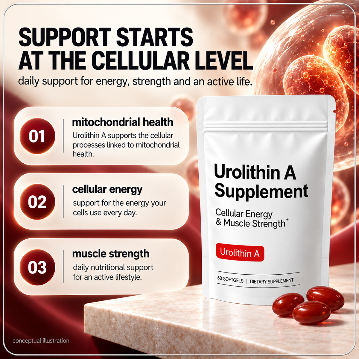 Urolithin A Softgels, Cellular Energy & Muscle Wellness Support