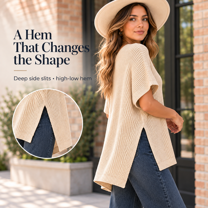 Relaxed Oversized Puff-Sleeve Knit Pullover Top
