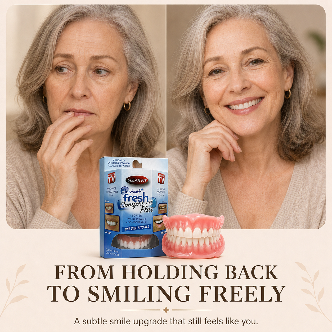 Comfort‑Fit Flexible Cosmetic Teeth for Senior Women