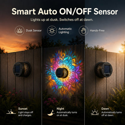 Solar Mandala Wall Light | Outdoor Garden Fence Projector Lamp